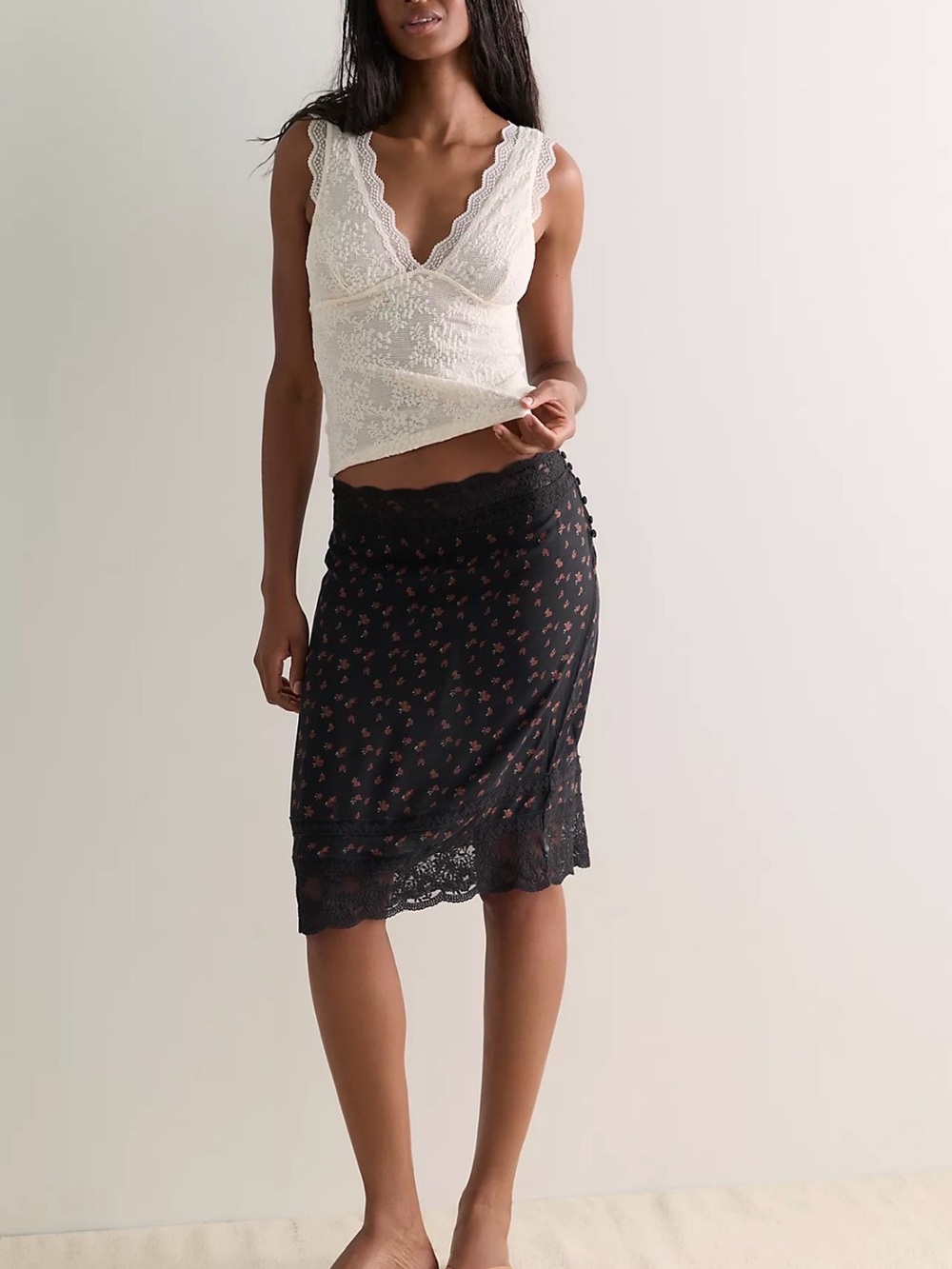Free People Intimately Good Company Printed Midi Slip Skirt